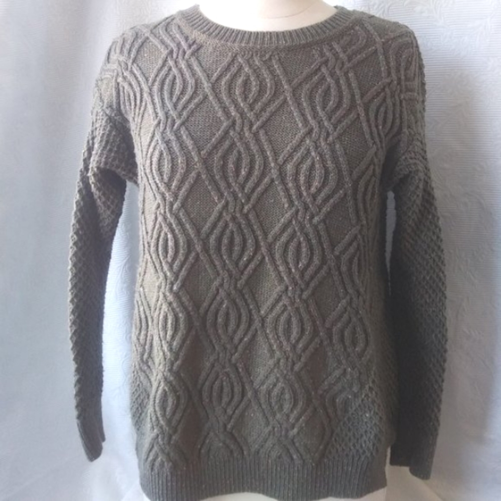 Time and Tru | Autumn Olive Cabled Sweater | S